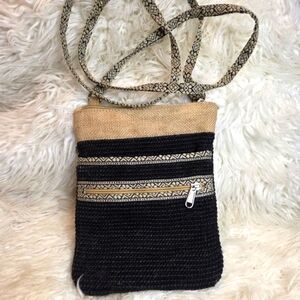 Green Jute Colorblock Crochet Woven Crossbody Messenger Purse